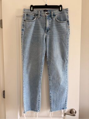 J.Crew Essential Straight Jeans Size 29 Light Wash Raw Frayed Hem